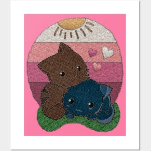 Two Cute Embroidery Cats Posters and Art